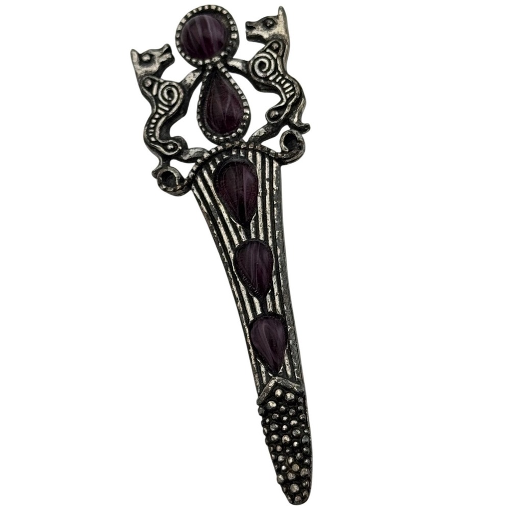 Vintage Signed Miracle Scottish Dirk‎ Dagger Brooch Celtic Kilt Pin